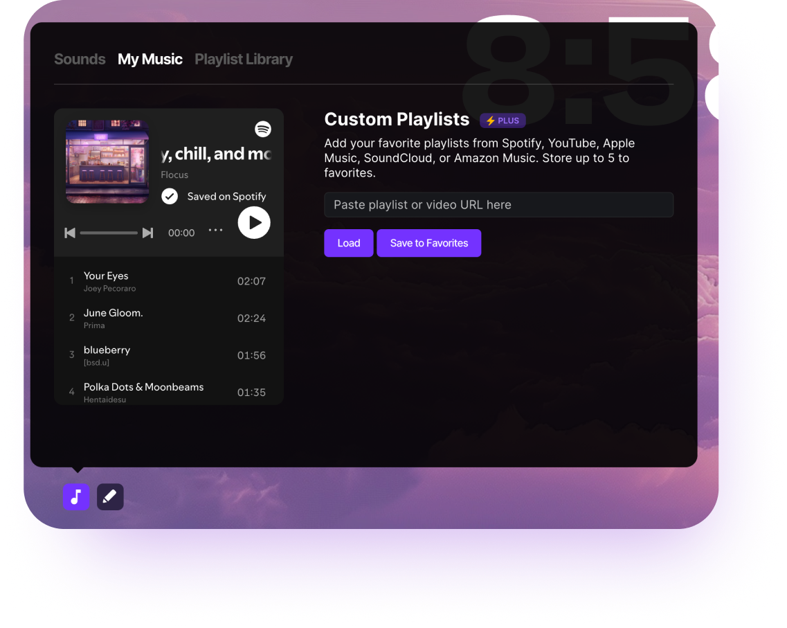 2 images from the Flocus Dashboard showing the timer and settings