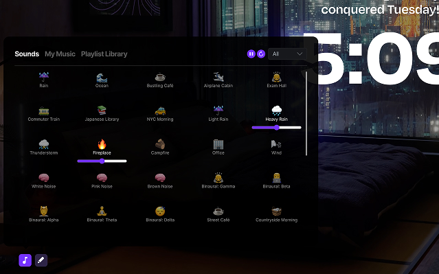 Screenshot of the Flocus dashboard in Timer mode, with the abstract lens flare background