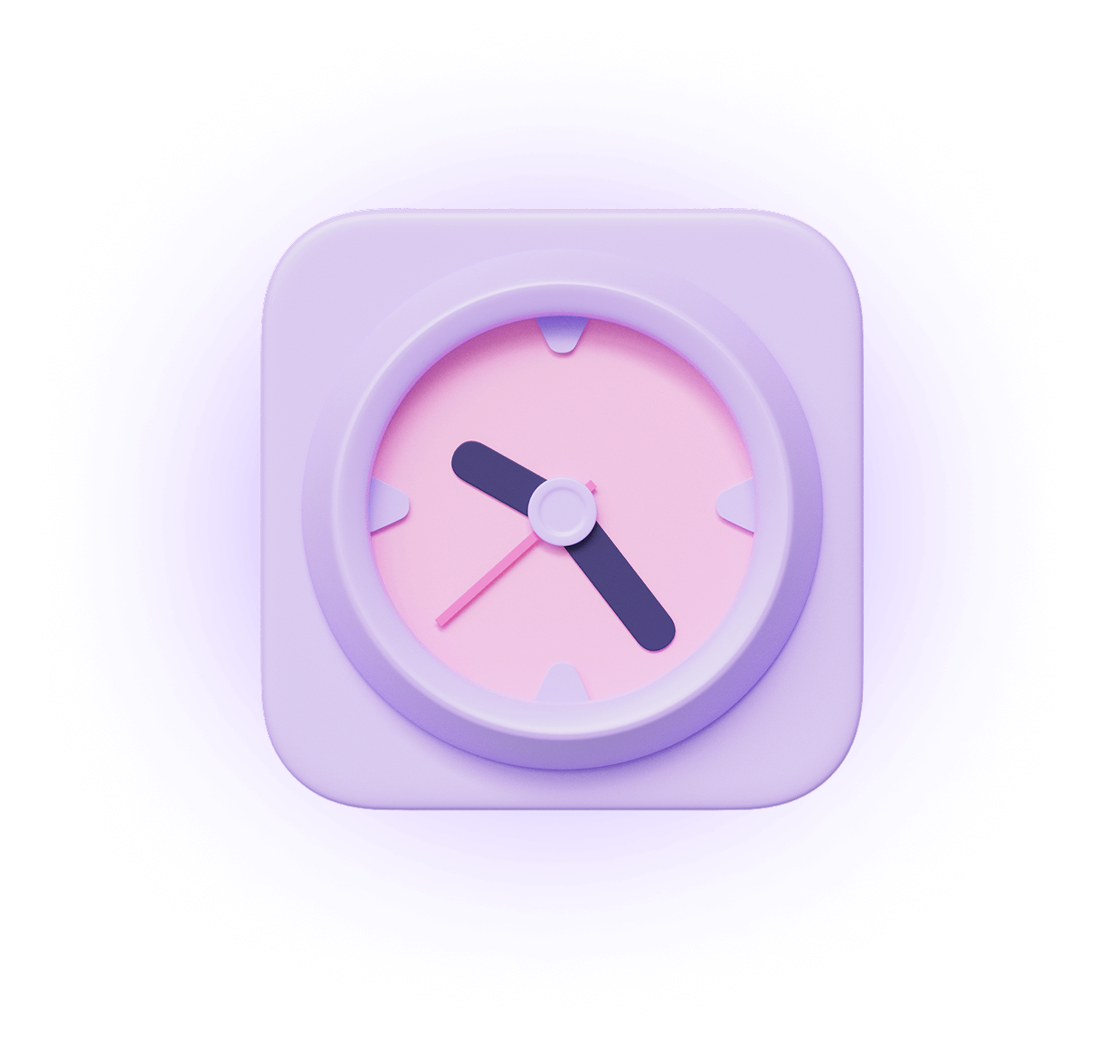 A decorative clock with pink glow behind it