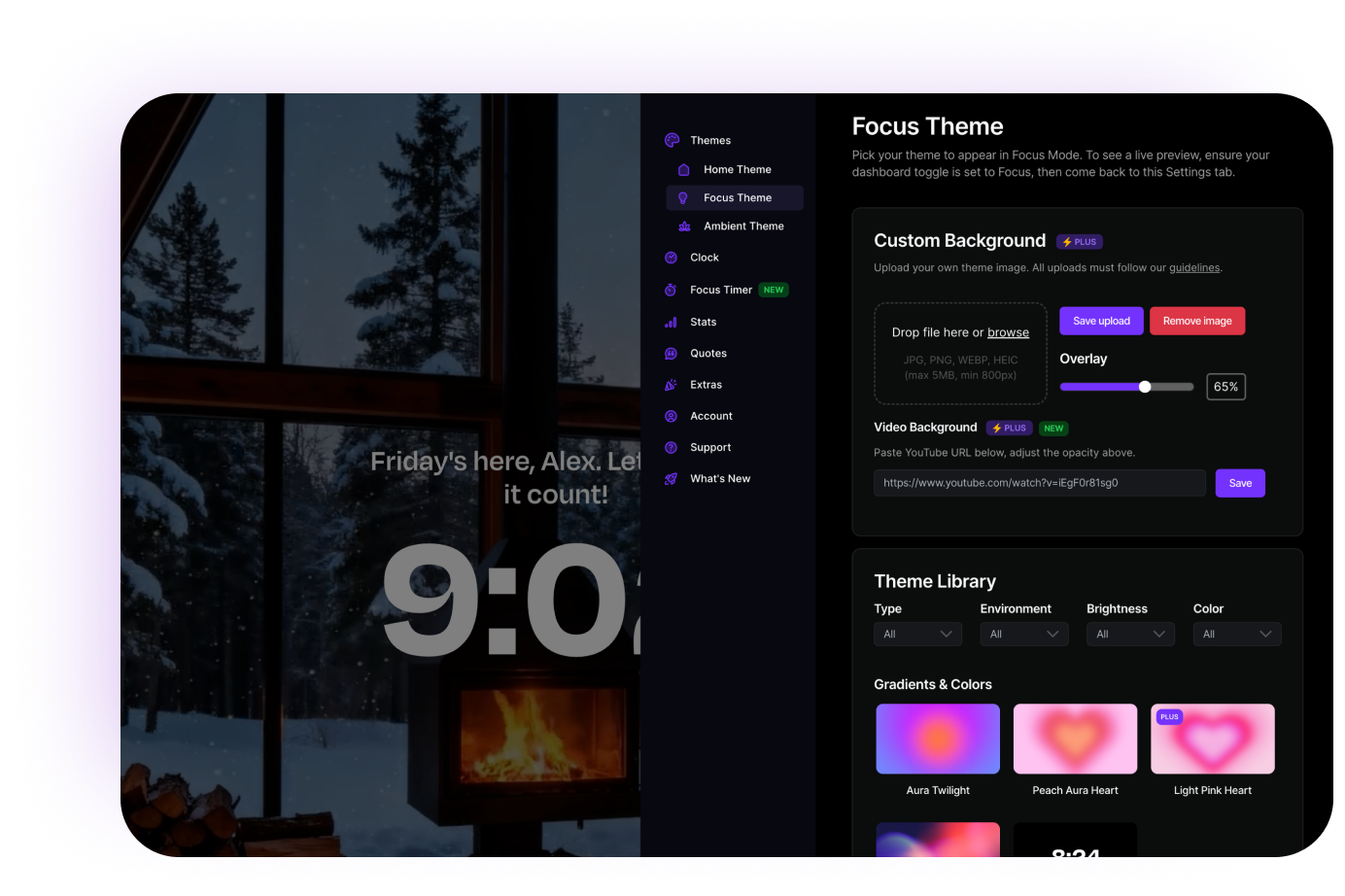 2 images from the Flocus Dashboard showing the timer and settings