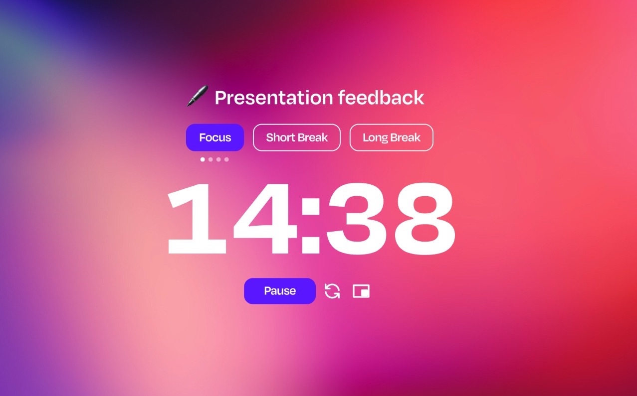 Screenshot of the Flocus dashboard in Timer mode, with the abstract lens flare background