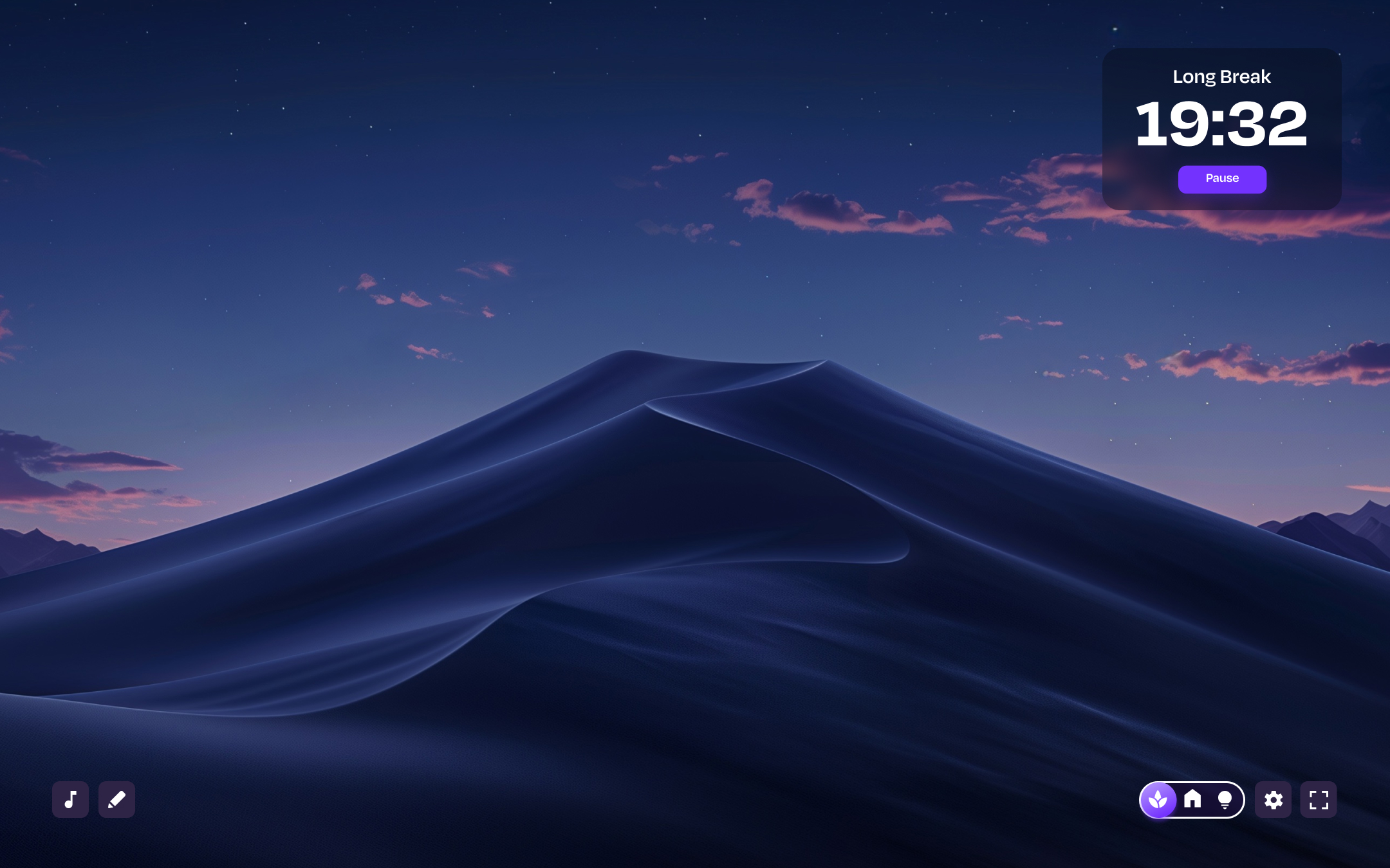 Ambient mode, dark desert image background with a small timer in the top right corner.